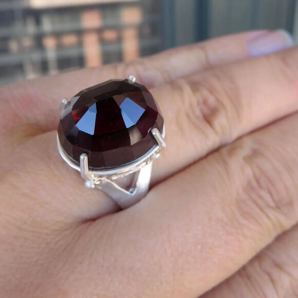 Huge Natural Garnet Dome Ring Reverse Set In Sterling Silver 22.94ct, Size 7 - Picture 5 of 12